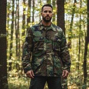 USMC US Army Marines Woodland Camo Jacket Men's Size M Military Vintage 90s